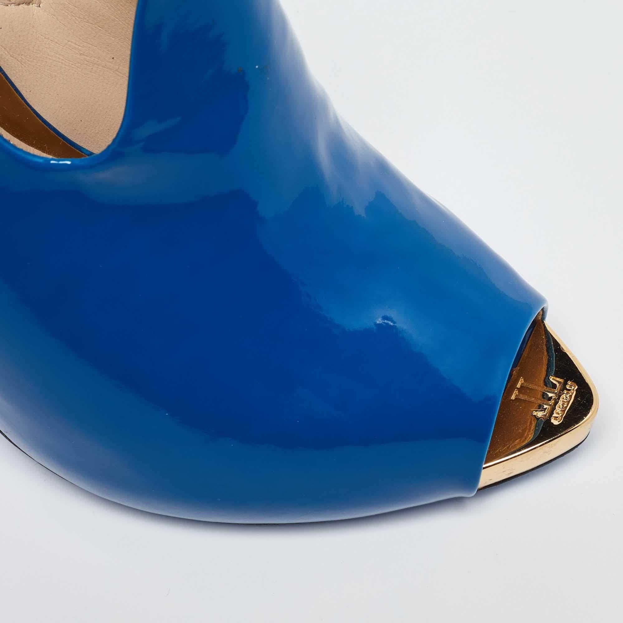 Bottines Loriblu en cuir verni bleu avec fermeture éclair, taille 36 en vente 2