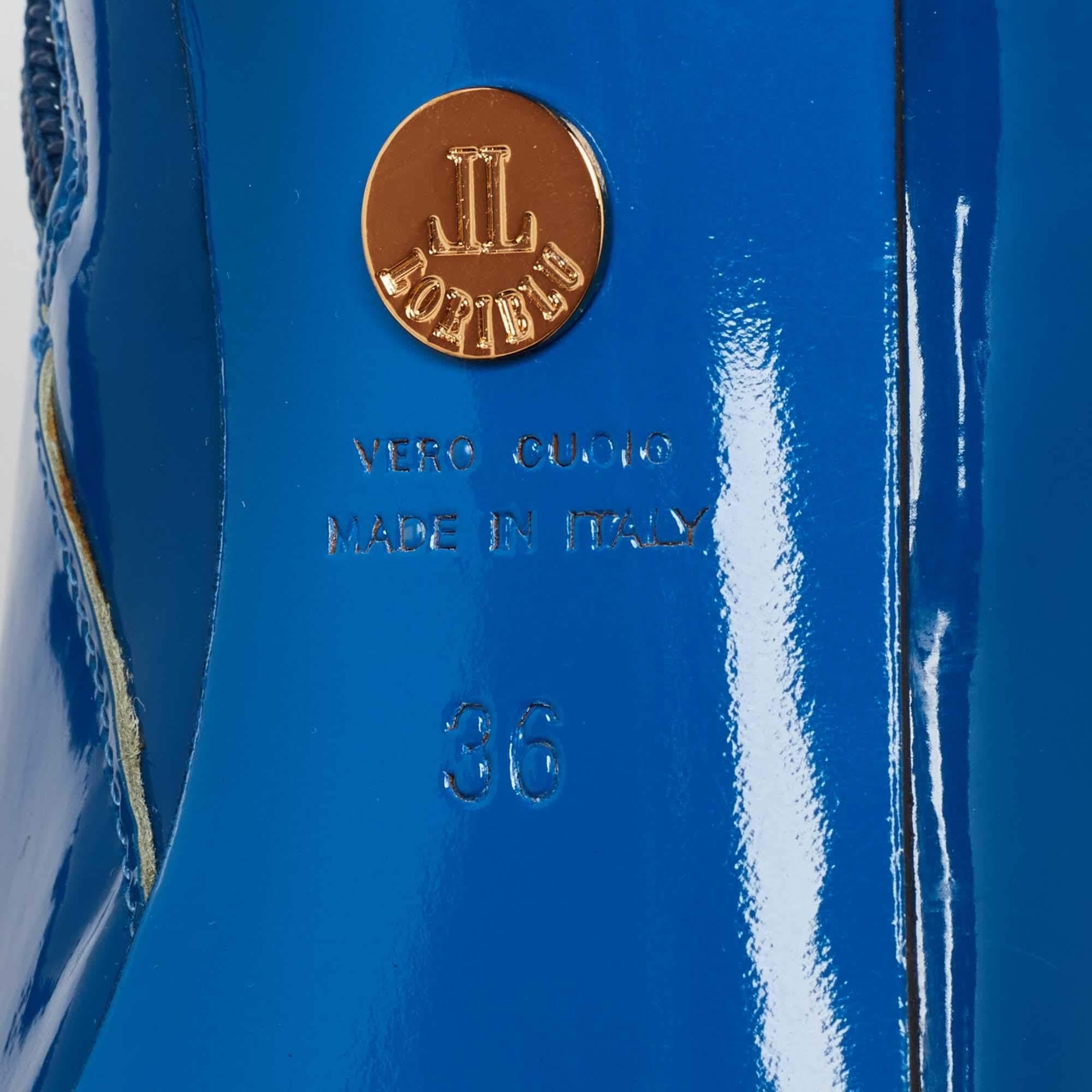Bottines Loriblu en cuir verni bleu avec fermeture éclair, taille 36 en vente 3