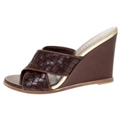Loriblu Brown/Gold Woven Criss Cross Leather Wedge Sandals Size 38
