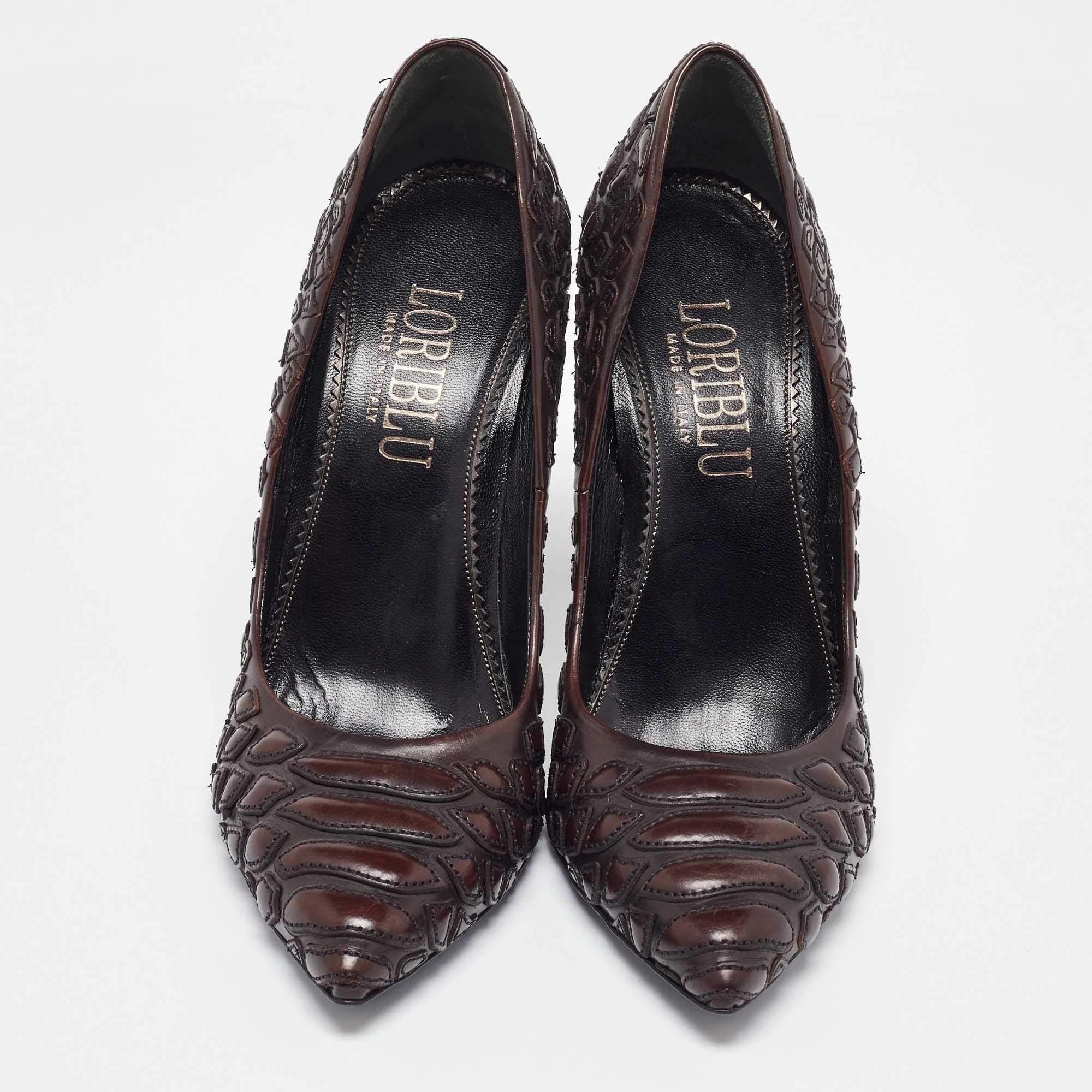 Black Loriblu Brown Leather Pointed Toe Pumps Size 38 For Sale