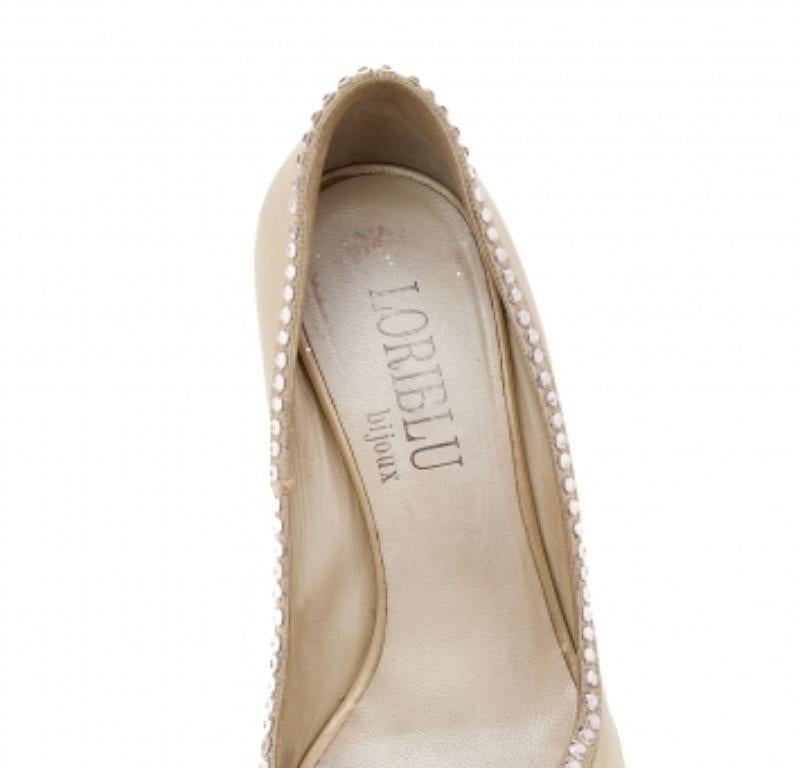 Loriblu Cremefarbene Leder-Pumps mit Kristallverzierung und Peep Toe Größe 37 Damen im Angebot