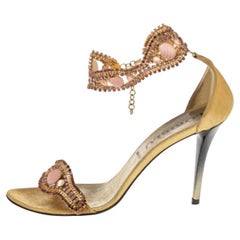 Loriblu Gold Tone Metal And Suede Embellished Ankle Cuff Sandals Size 39