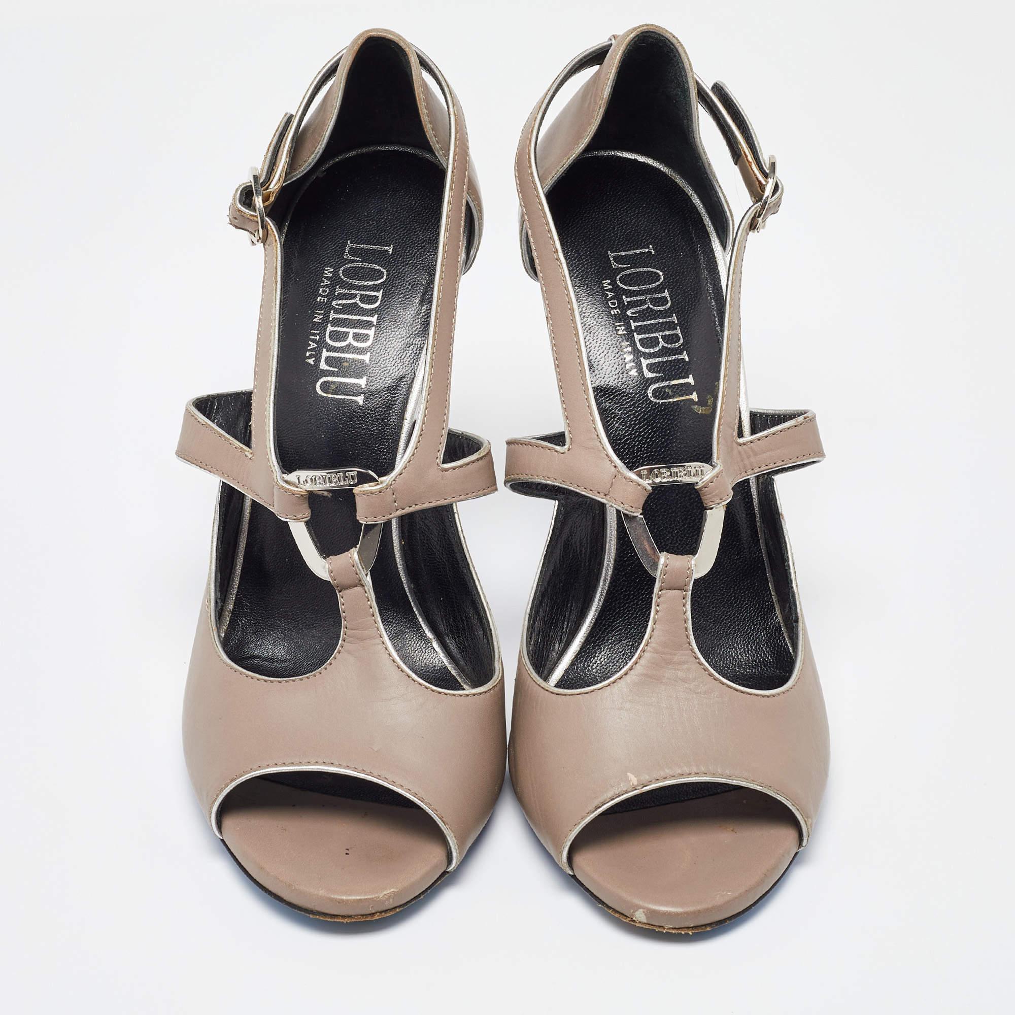 Brown Loriblu Grey Leather Ankle Strap Sandals Size 39 For Sale