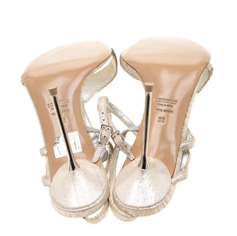 Loriblu Metallic Beige Suede Crystal Embellished Slingback Sandals Size 38 2