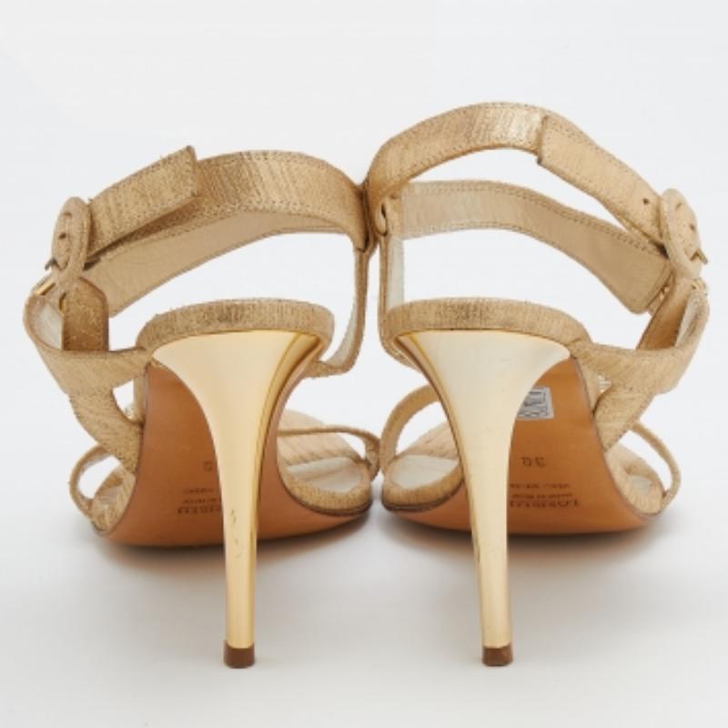 Loriblu Metallic Gold Leather Crystal Embellished Ankle Strap Sandals Size 38 2