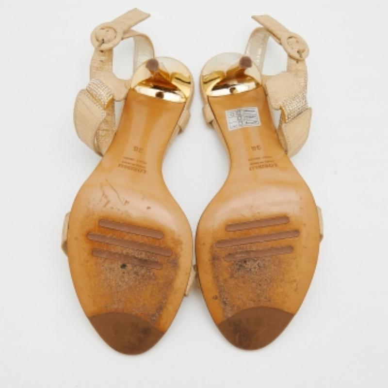 Loriblu Metallic Gold Leather Crystal Embellished Ankle Strap Sandals Size 38 3