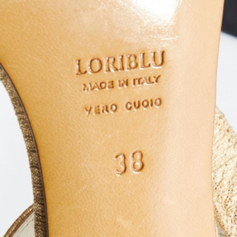 Loriblu Metallic Gold Leather Crystal Embellished Ankle Strap Sandals Size 38 4