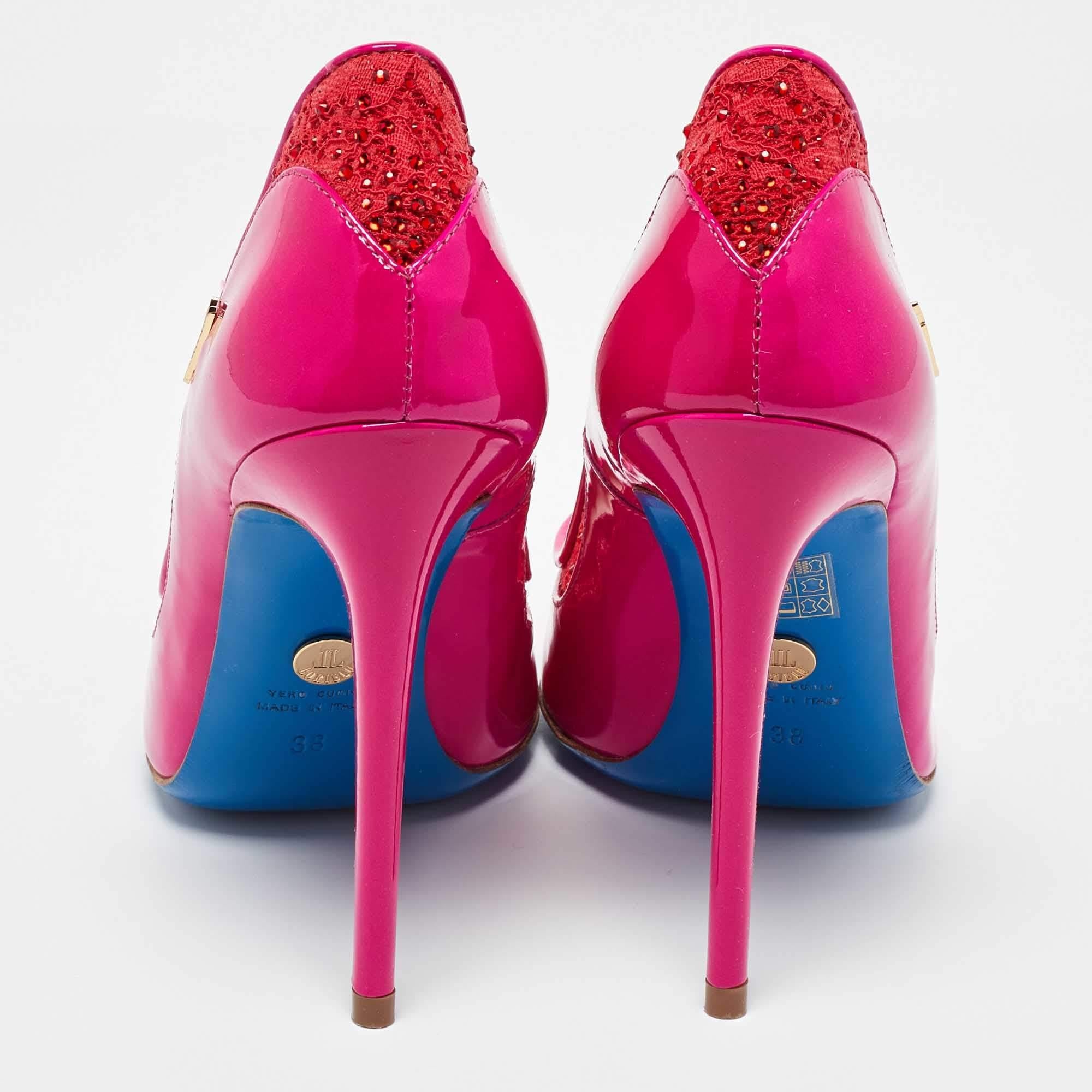 Women's Loriblu Multicolor Lace and Patent Leather Pointed Toe Pumps Size 38
