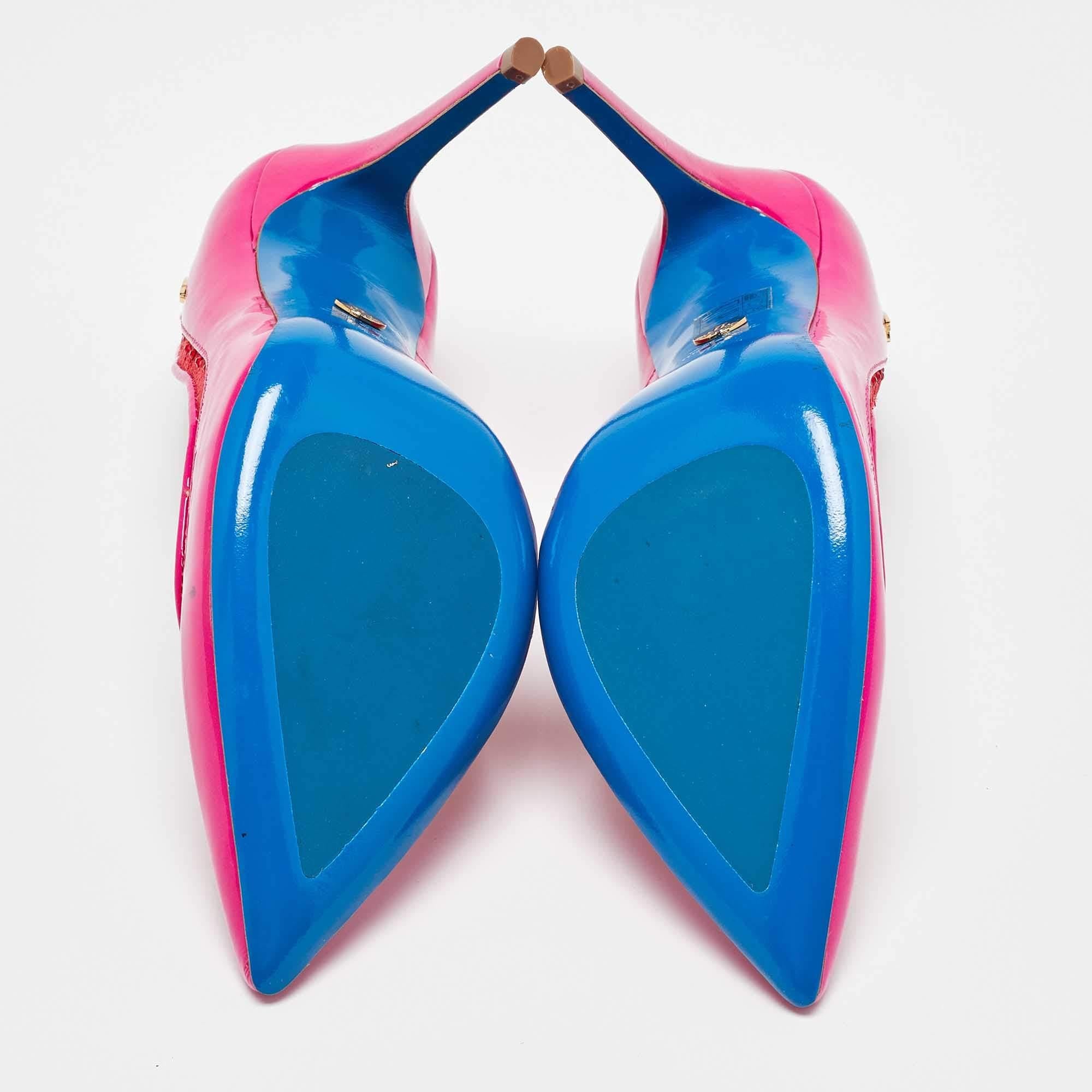 Loriblu Multicolor Lace and Patent Leather Pointed Toe Pumps Size 38 1