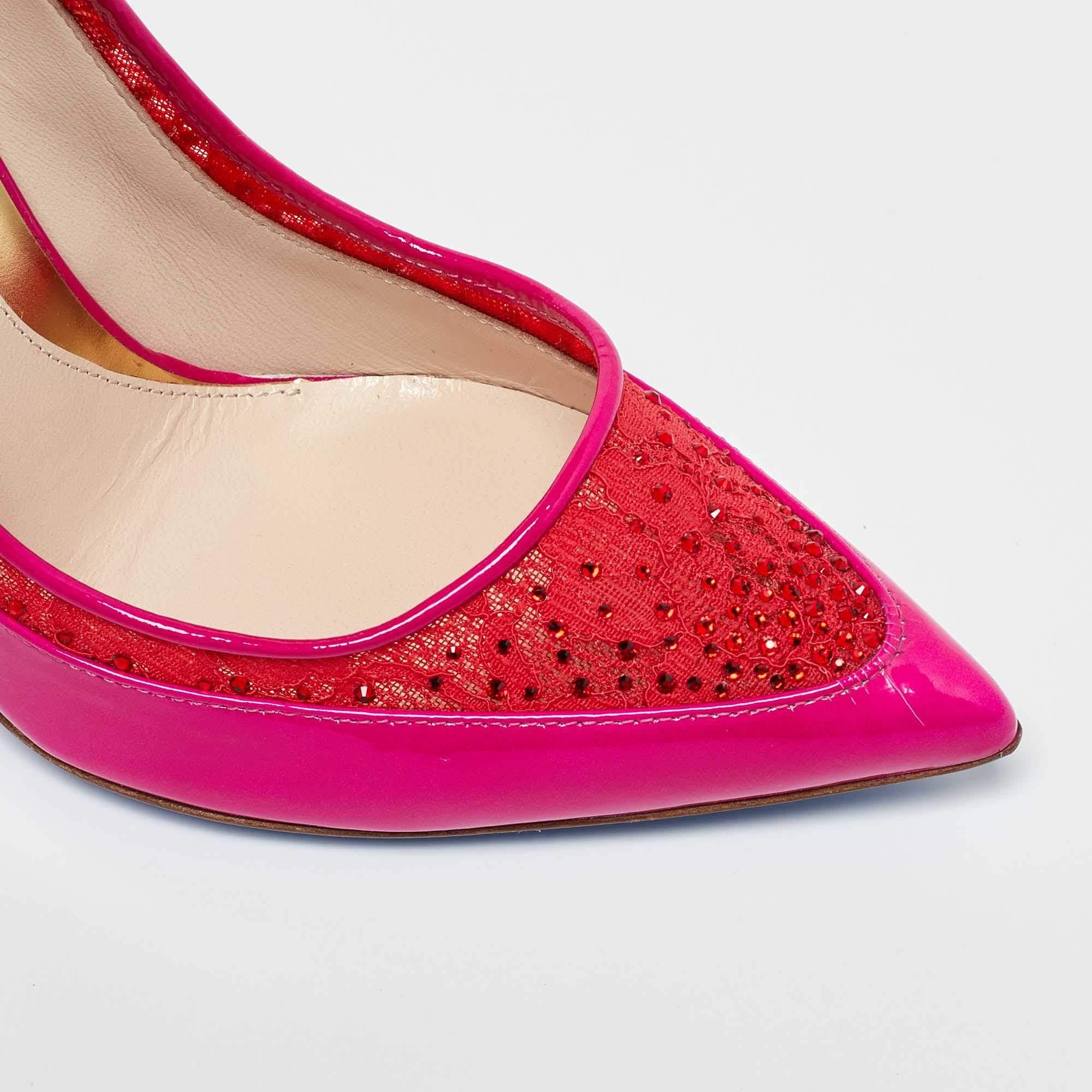 Loriblu Multicolor Lace and Patent Leather Pointed Toe Pumps Size 38 2