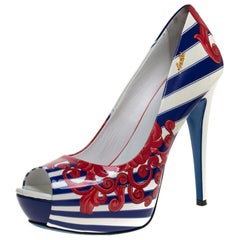Loriblu Multicolor Print Patent Leather Peep Toe Platform Pumps Size 40