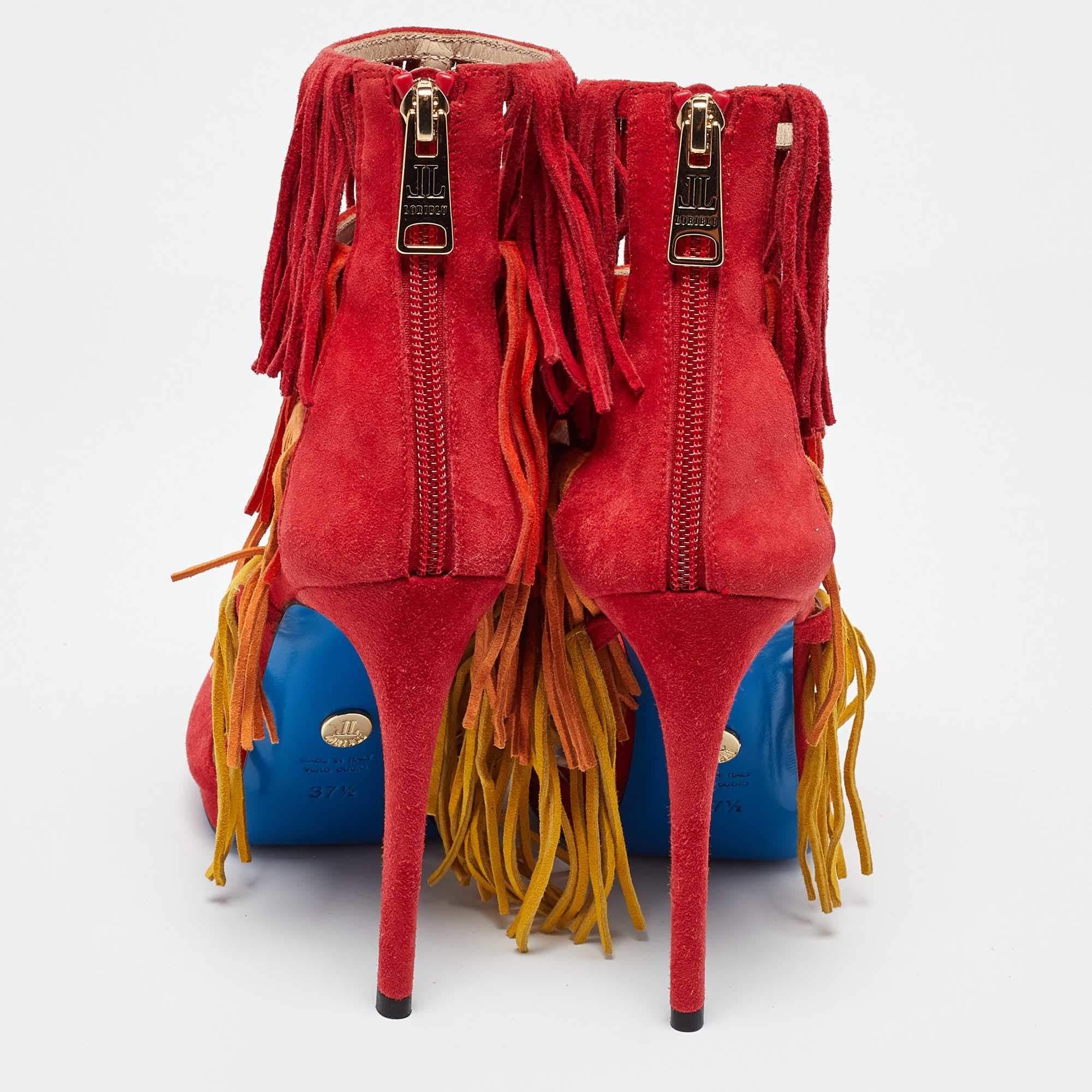 Loriblu Mehrfarbige Plateausandalen aus Wildleder mit Ausschnitt und Fransen Größe 37,5 Damen im Angebot