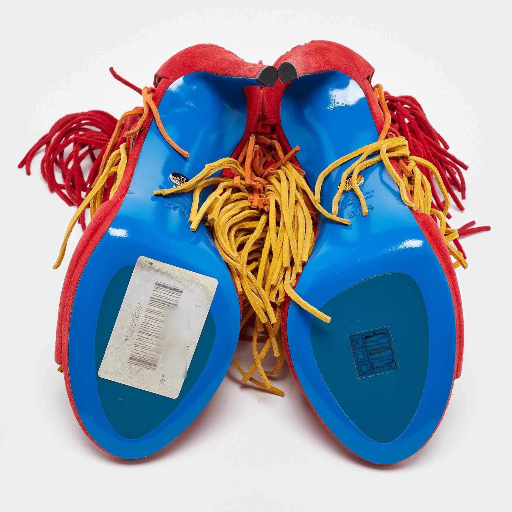 Loriblu Mehrfarbige Plateausandalen aus Wildleder mit Ausschnitt und Fransen Größe 37,5 im Angebot 1