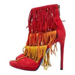 Loriblu Multicolor Suede Cut Out Fringe Platform Sandals Size 37.5