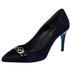Loriblu Navy Blue Suede And Calf Hair Pumps Size 39