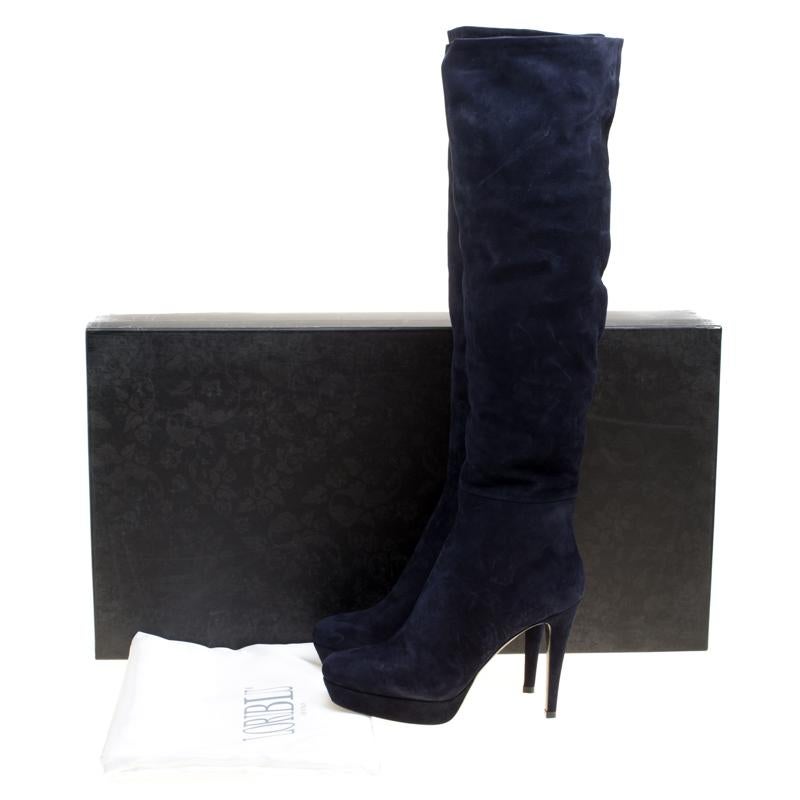 Women's Loriblu Navy Blue Suede Over the Knee Platform Boots Size 38.5