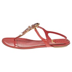 Loriblu Orange Patent Leather Crystal Ankle Strap Flat Sandals Size 40