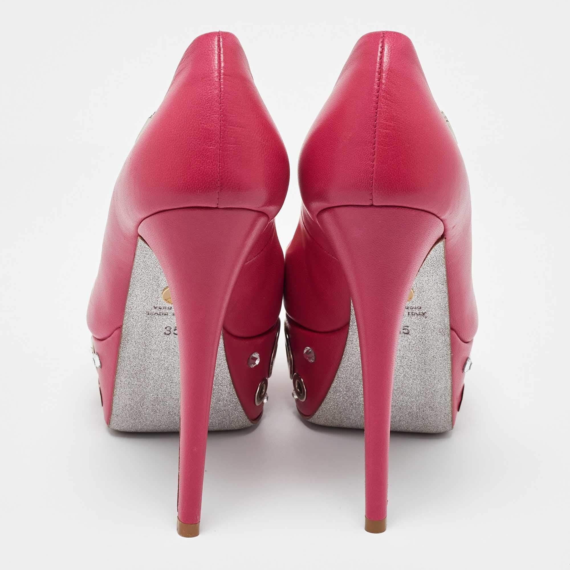 Loriblu Pink Leather Crystal Embellished Platform Pumps Size 35 1
