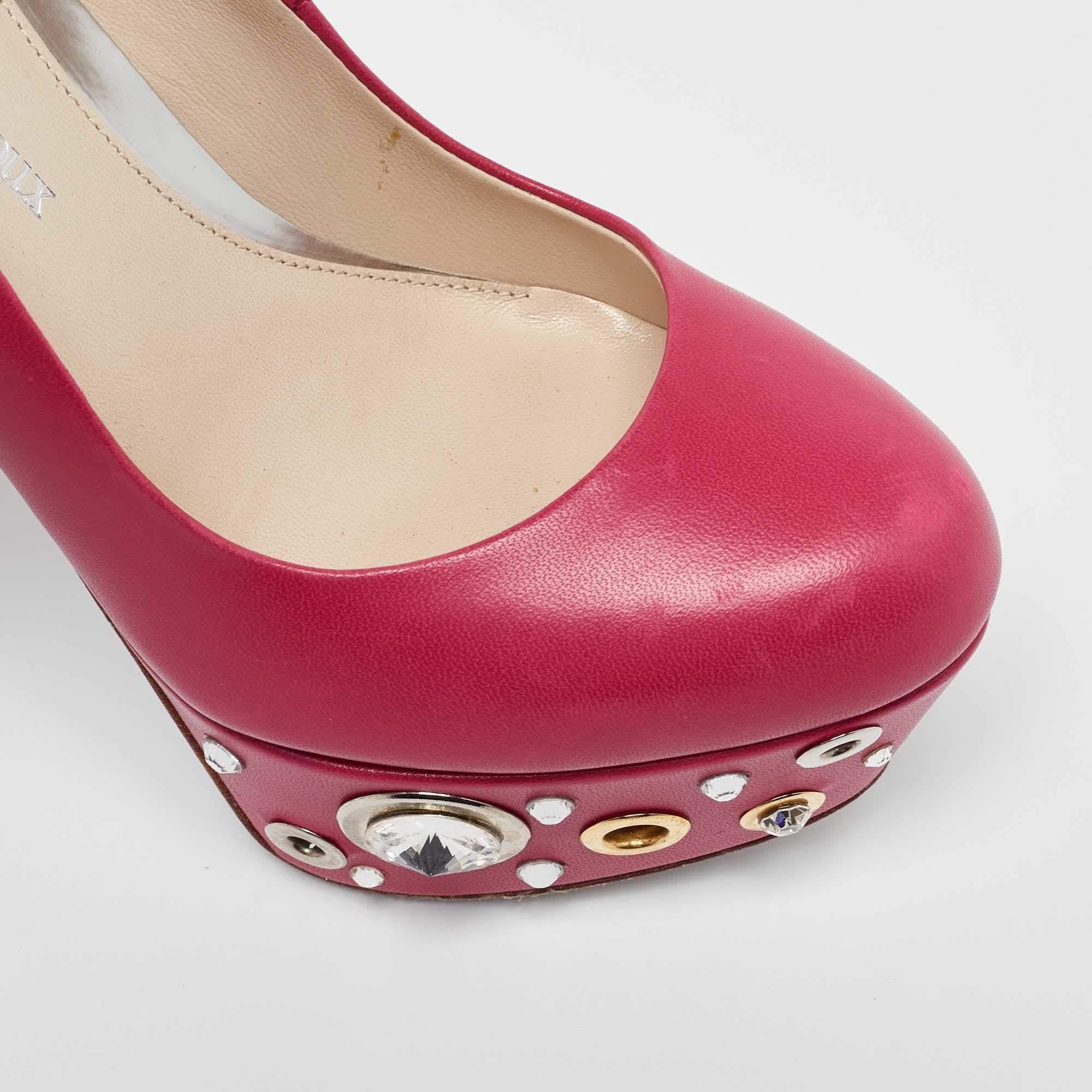Loriblu Pink Leather Crystal Embellished Platform Pumps Size 35 3