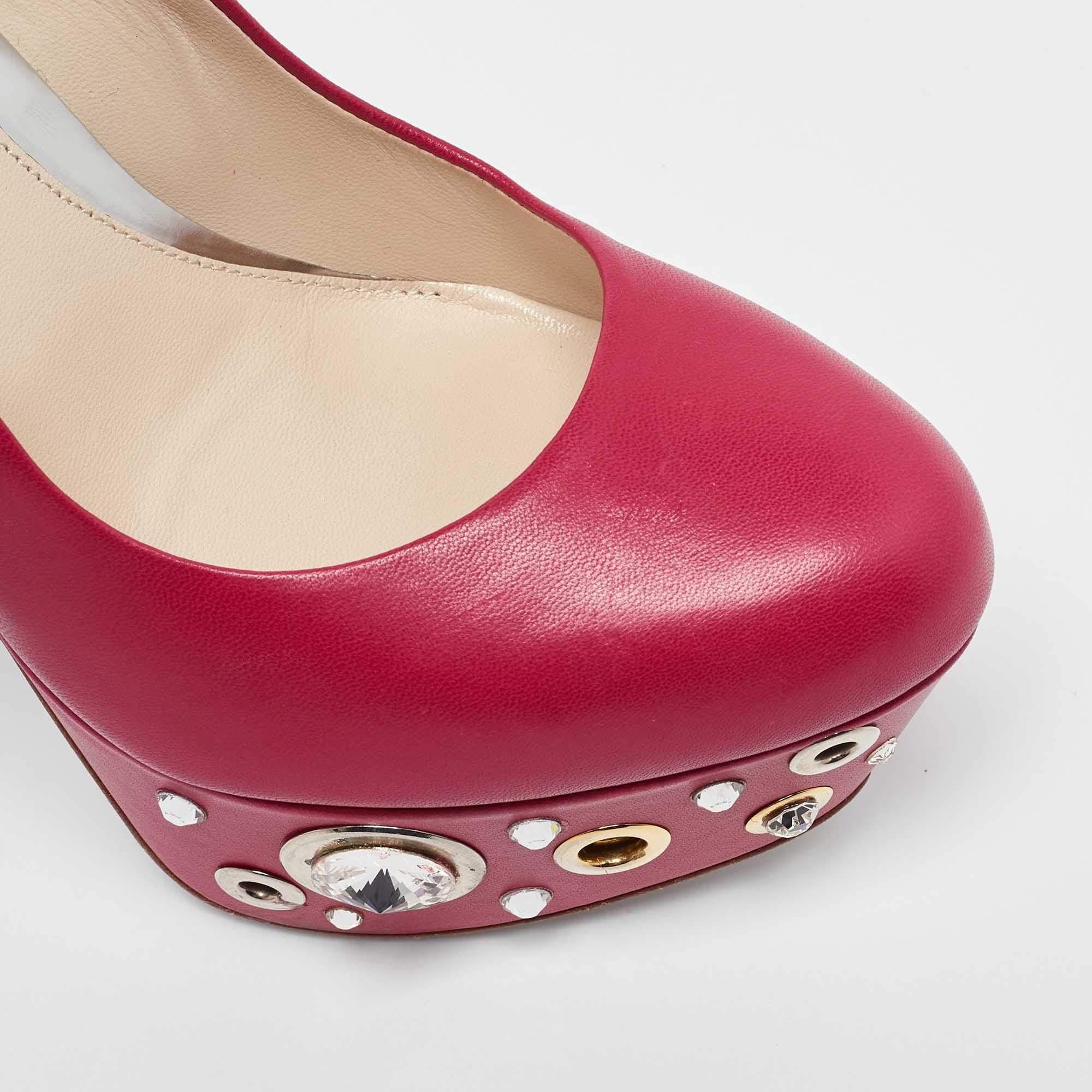 Loriblu Pink Leather Crystal Embellished Platform Pumps Size 37 For Sale 3