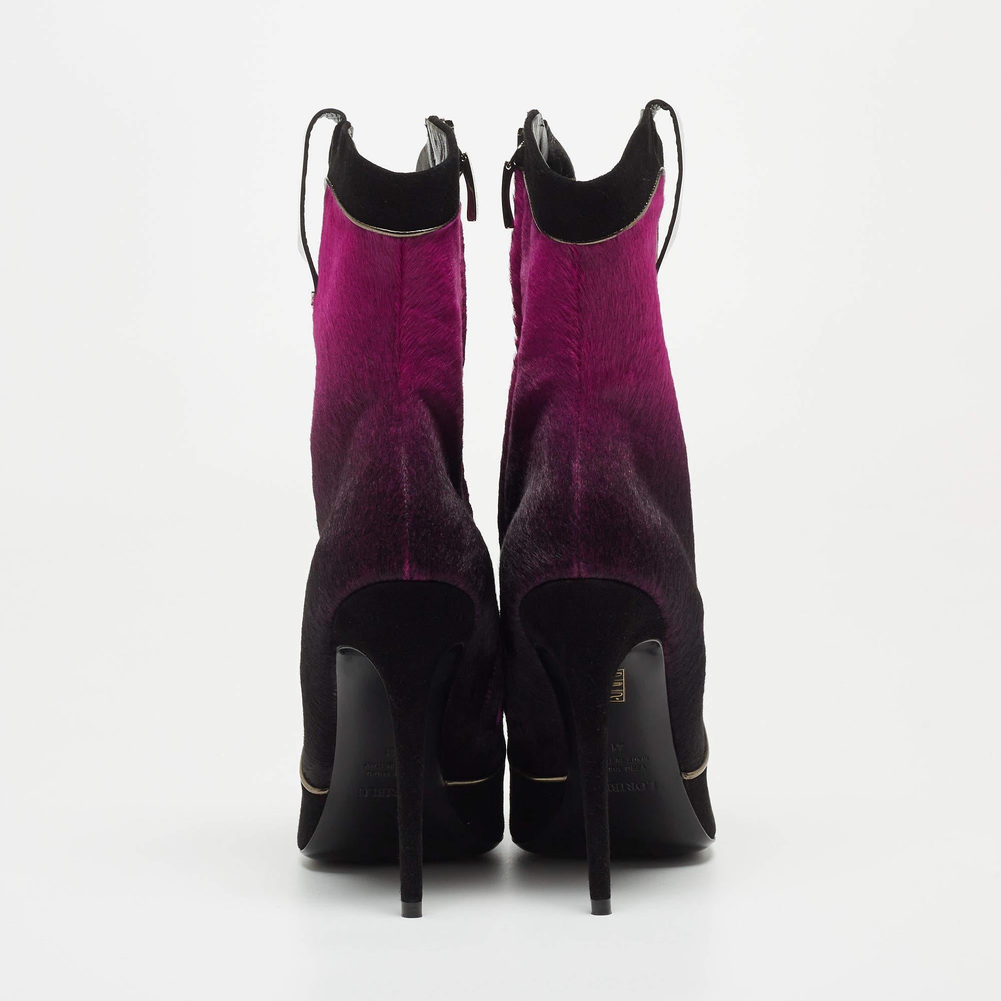 Women's Loriblu Purple/Black Ombre Calf Hair and Suede Pointed Toe Ankle Boots Size 41