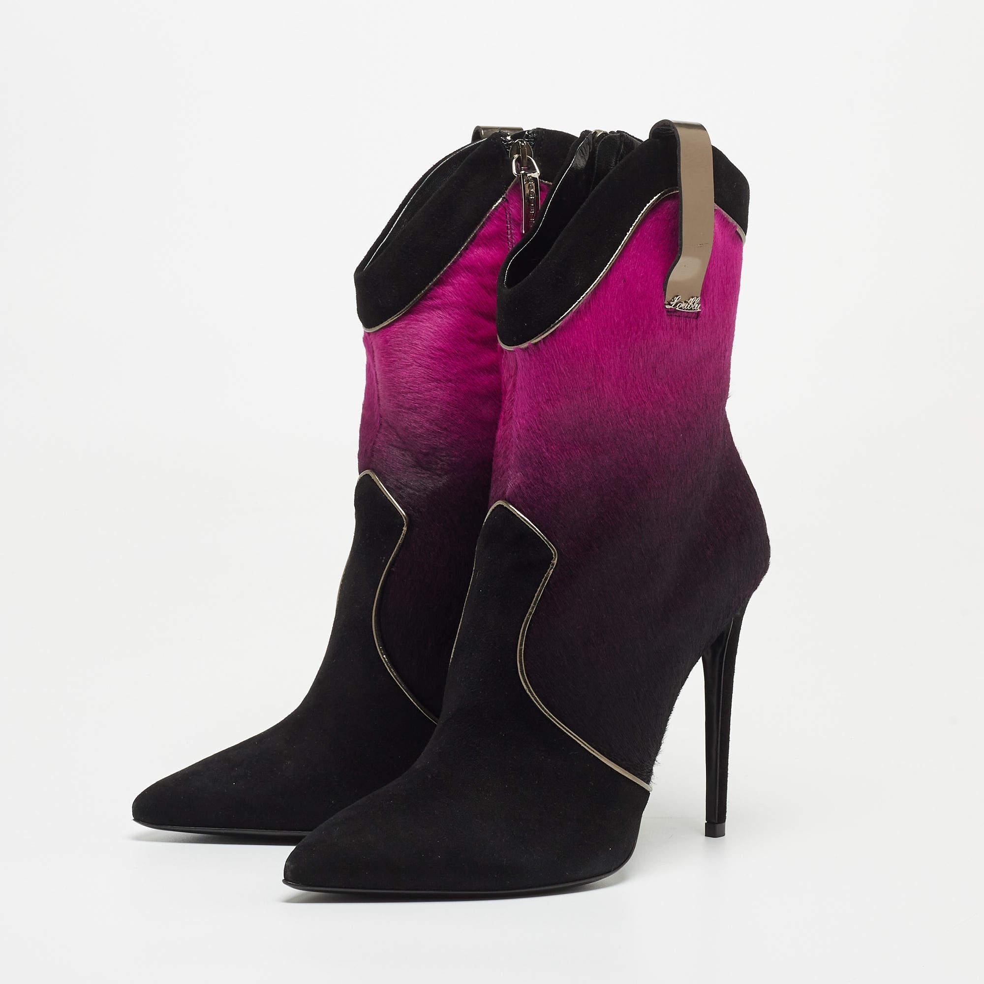 Loriblu Purple/Black Ombre Calf Hair and Suede Pointed Toe Ankle Boots Size 41 3