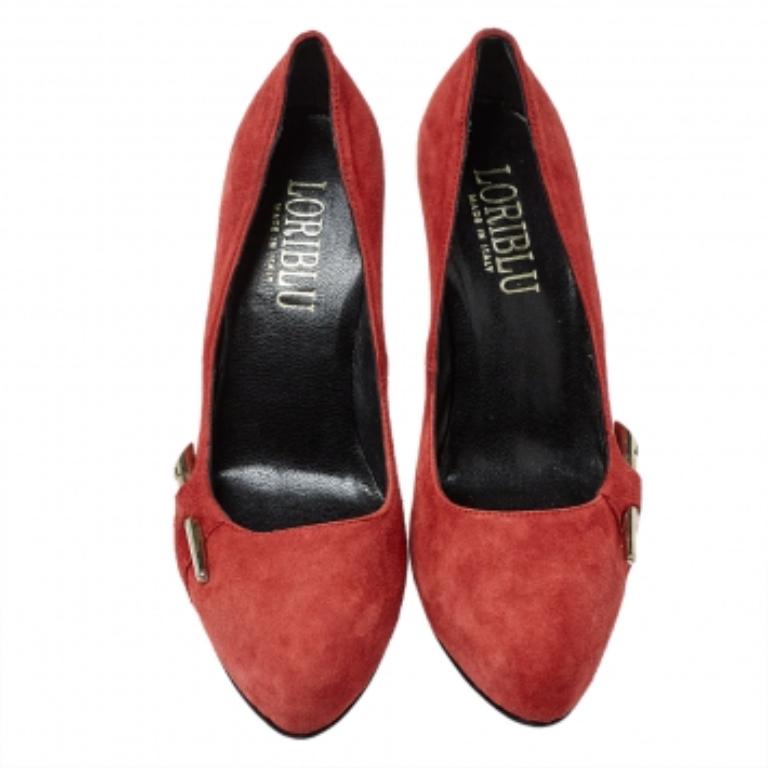Loriblu Red Suede Crystal Embellished Platform Pumps Size 36 In Good Condition For Sale In Dubai, Al Qouz 2