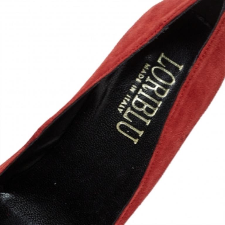 Women's Loriblu Red Suede Crystal Embellished Platform Pumps Size 36 For Sale