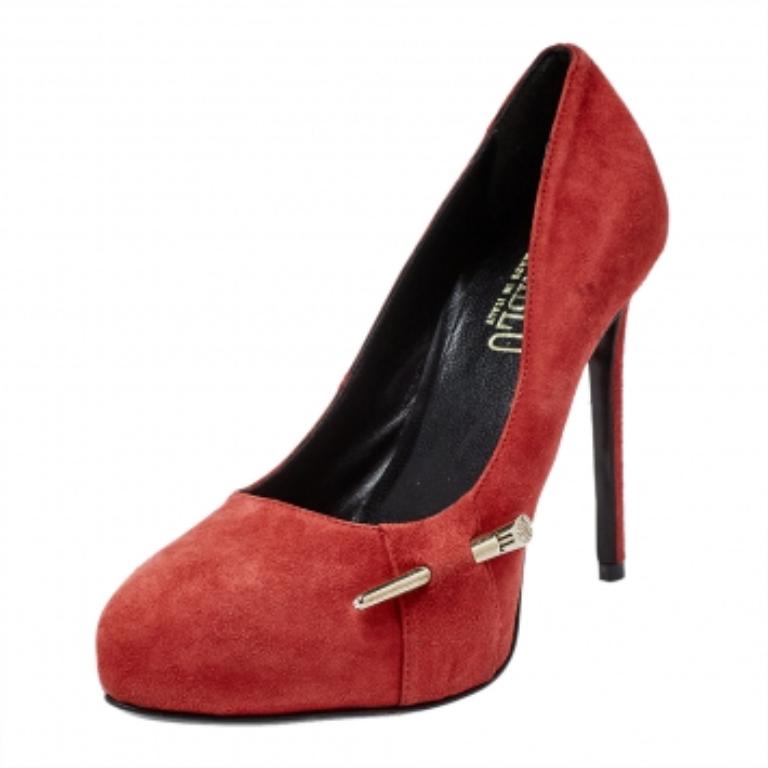 Loriblu Red Suede Crystal Embellished Platform Pumps Size 36 For Sale 1