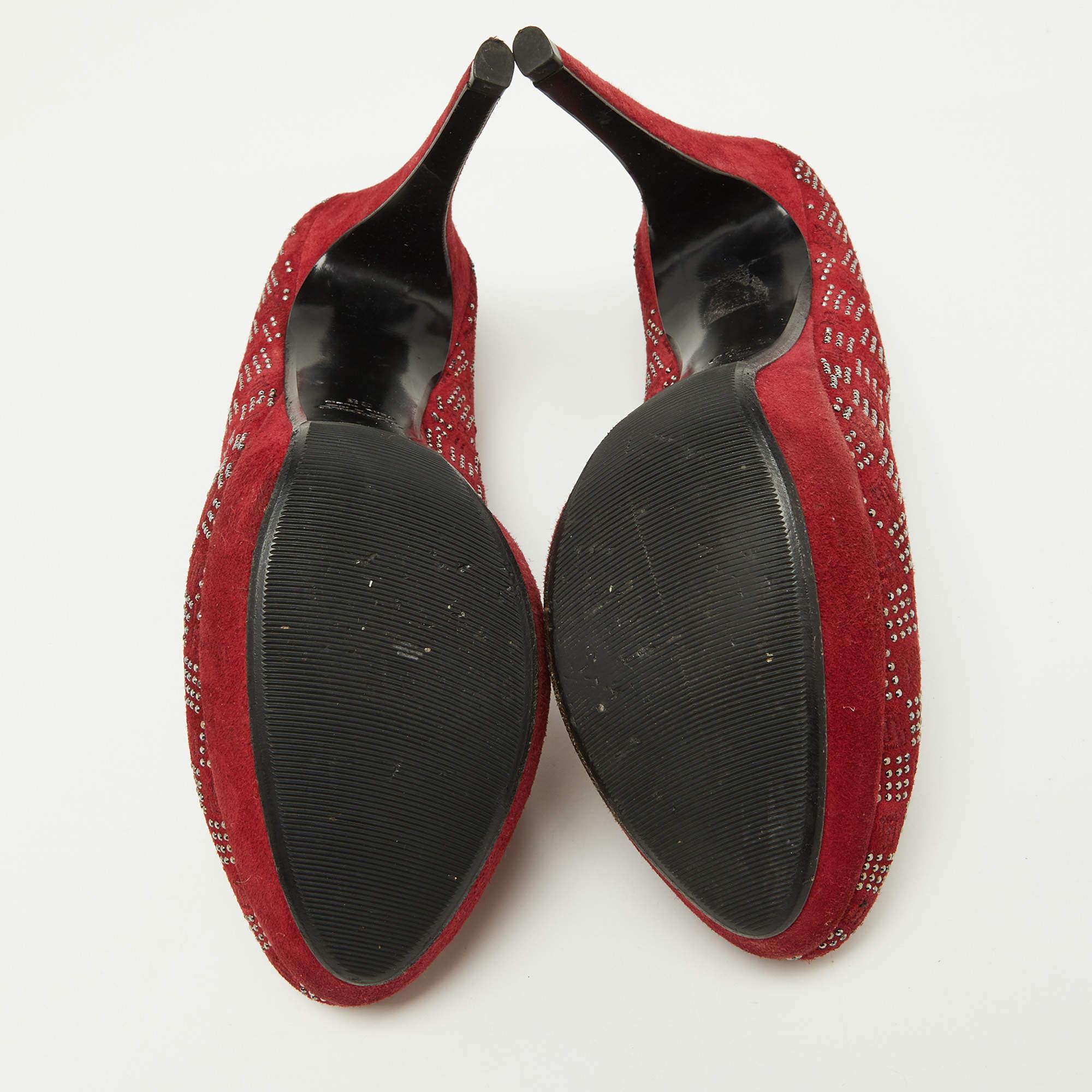 Loriblu Red Suede Crystal Embellished Platform Pumps Size 38 For Sale 2