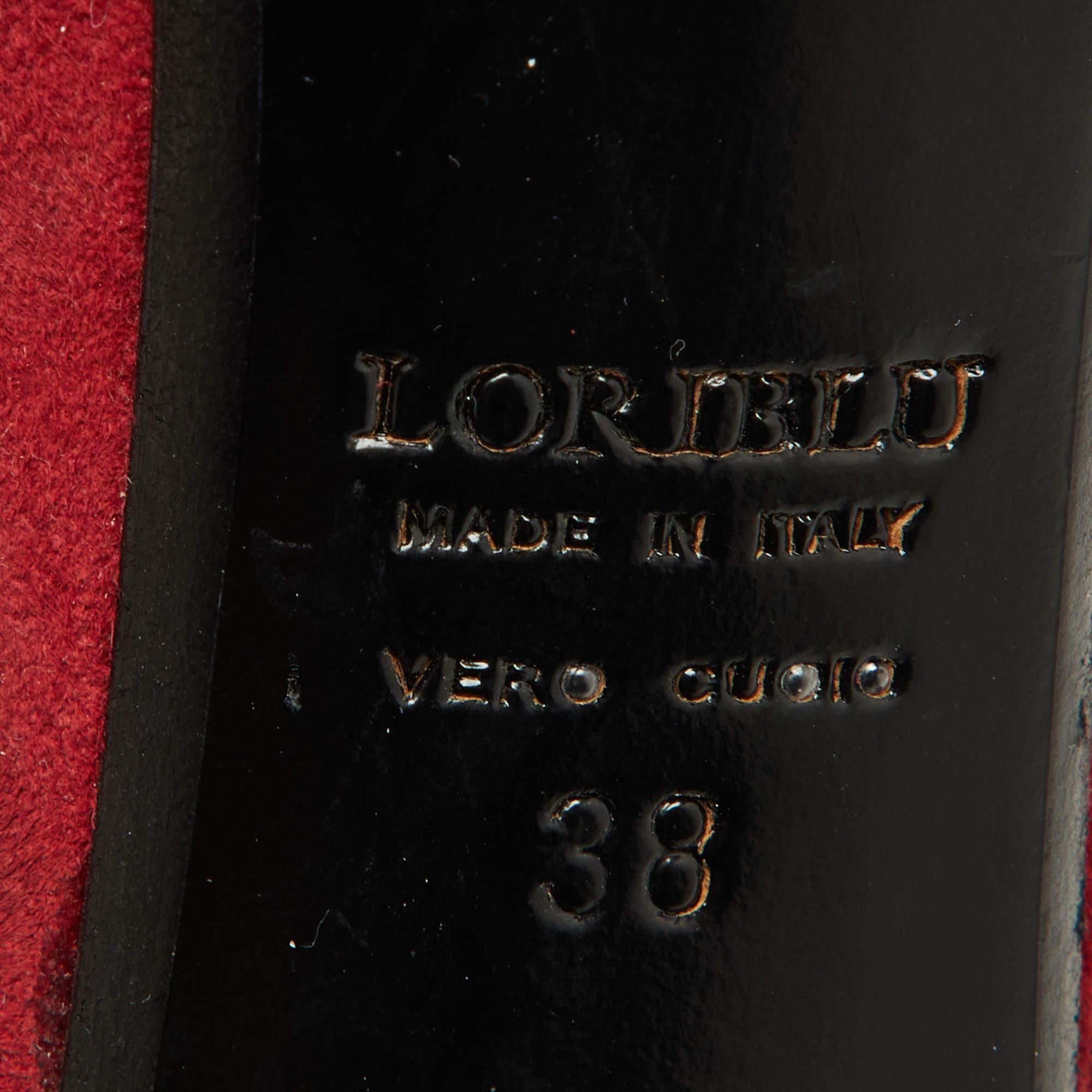 Loriblu Red Suede Crystal Embellished Platform Pumps Size 38 For Sale 3