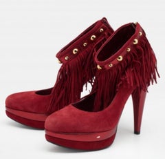 Loriblu Red Suede Fringe Platform Ankle Strap Pumps Size 40