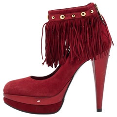 Loriblu Red Suede Fringe Platform Ankle Strap Pumps Size 40