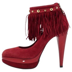 Loriblu Red Suede Fringe Platform Ankle Strap Pumps Size 40