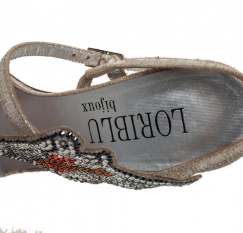 Women's Loriblu Silver Fabric Crystal Embellished Sandals Size 36 For Sale