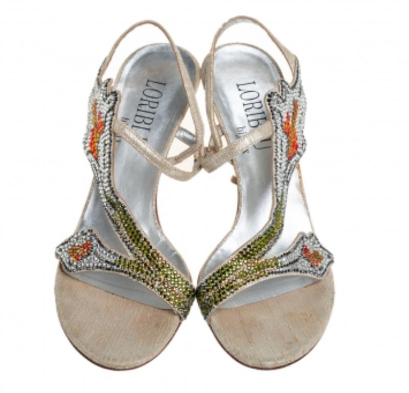 Loriblu Silver Fabric Crystal Embellished Sandals Size 36 For Sale 3