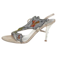 Loriblu Silver Fabric Crystal Embellished Sandals Size 36