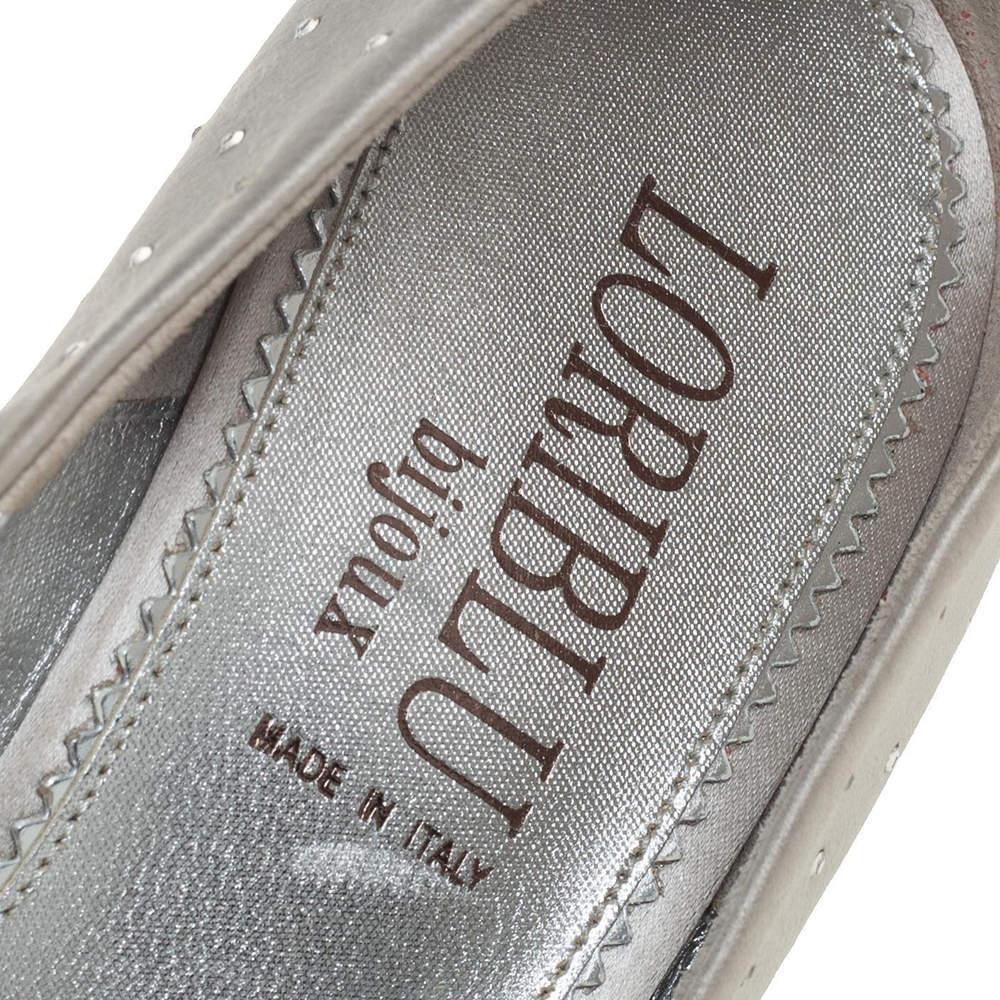 Loriblu Silber Satin Kristall verschönert Peep Toe Plateau Pumps Größe 38 3
