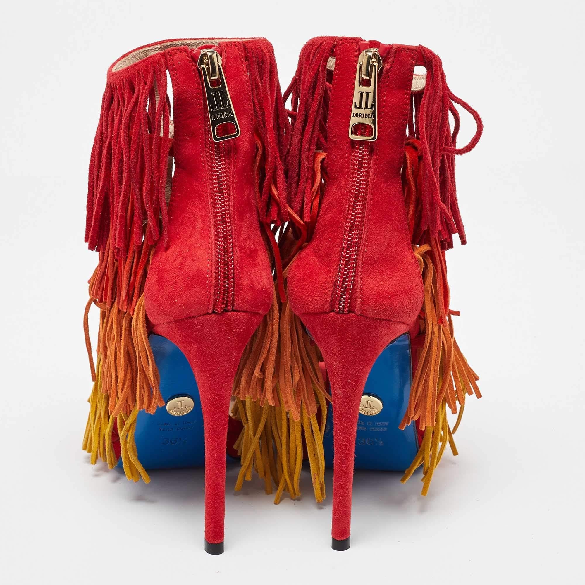 Women's Loriblu Tri Color Suede Fringe Detailed Ankle Strap Sandals  Size 36.5 For Sale