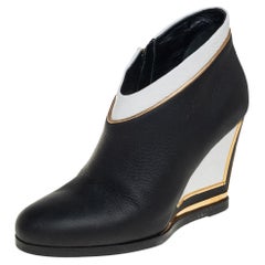 Loriblu White/Black Leather Wedge Ankle Booties Size 38