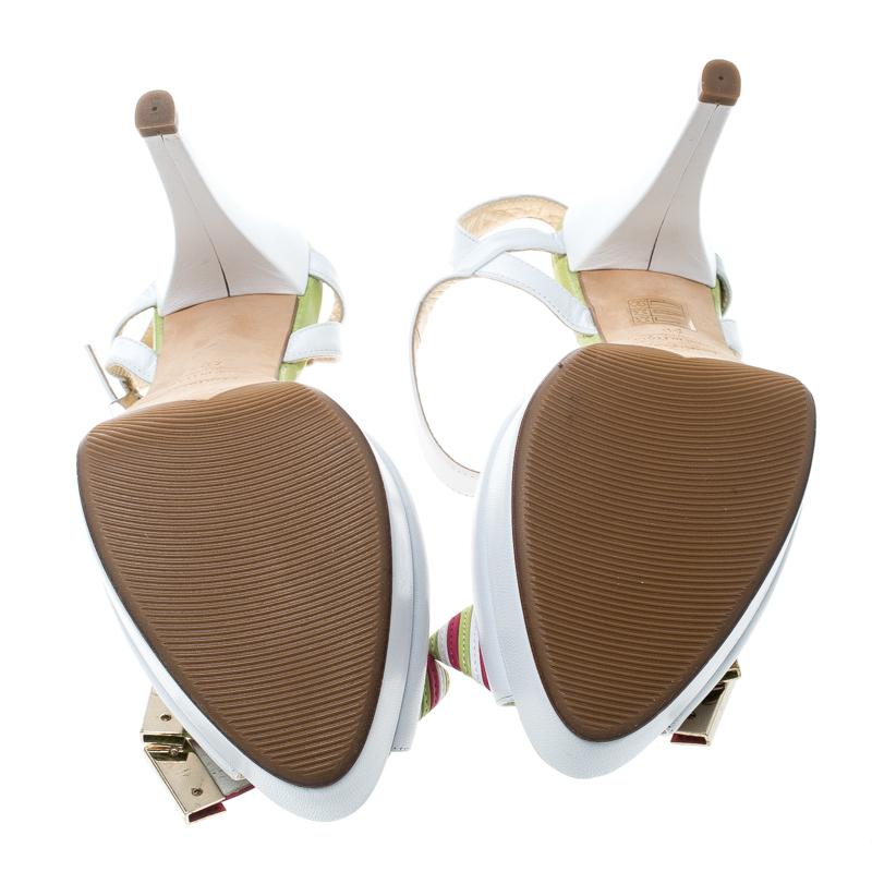 Loriblu White Leather Ankle Strap Peep Toe Platform Sandals Size 40 In Excellent Condition In Dubai, Al Qouz 2
