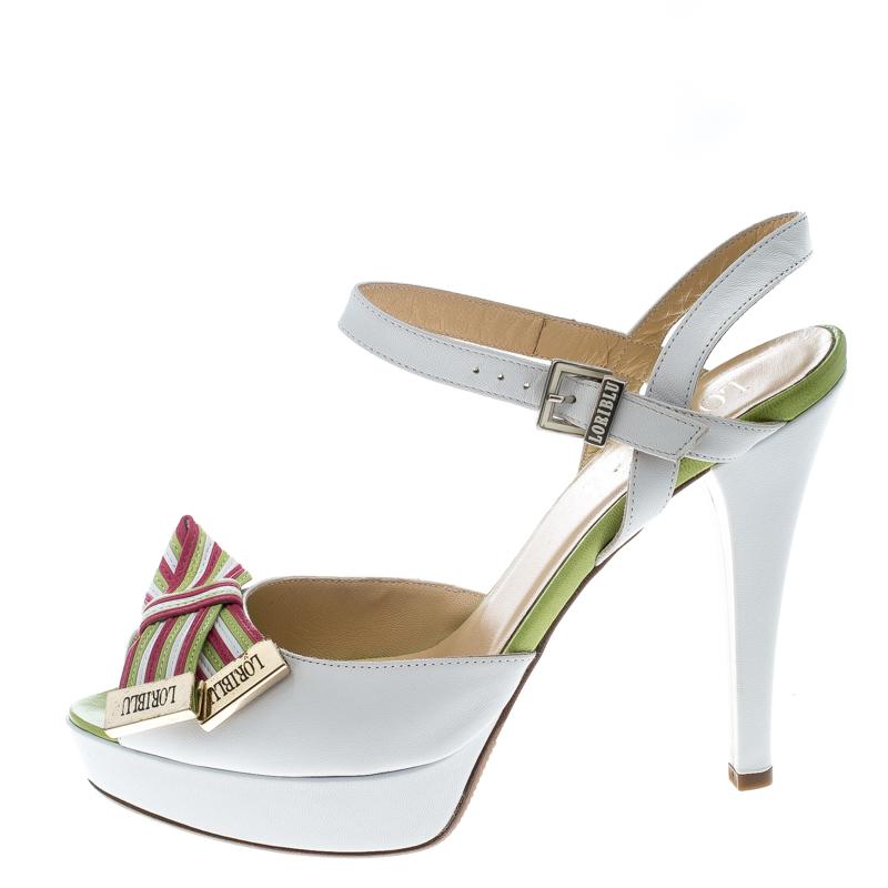 Women's Loriblu White Leather Ankle Strap Peep Toe Platform Sandals Size 40