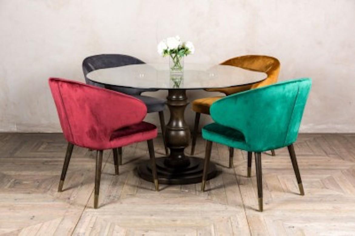 A fine Lorient Retro Style Dining Chairs, 20th century.

The ‘Lorient’ retro style dining chairs are a luxurious chair that will add elegance to any interior.

The chair is upholstered in suedette, and is available in five colours: ochre, pebble