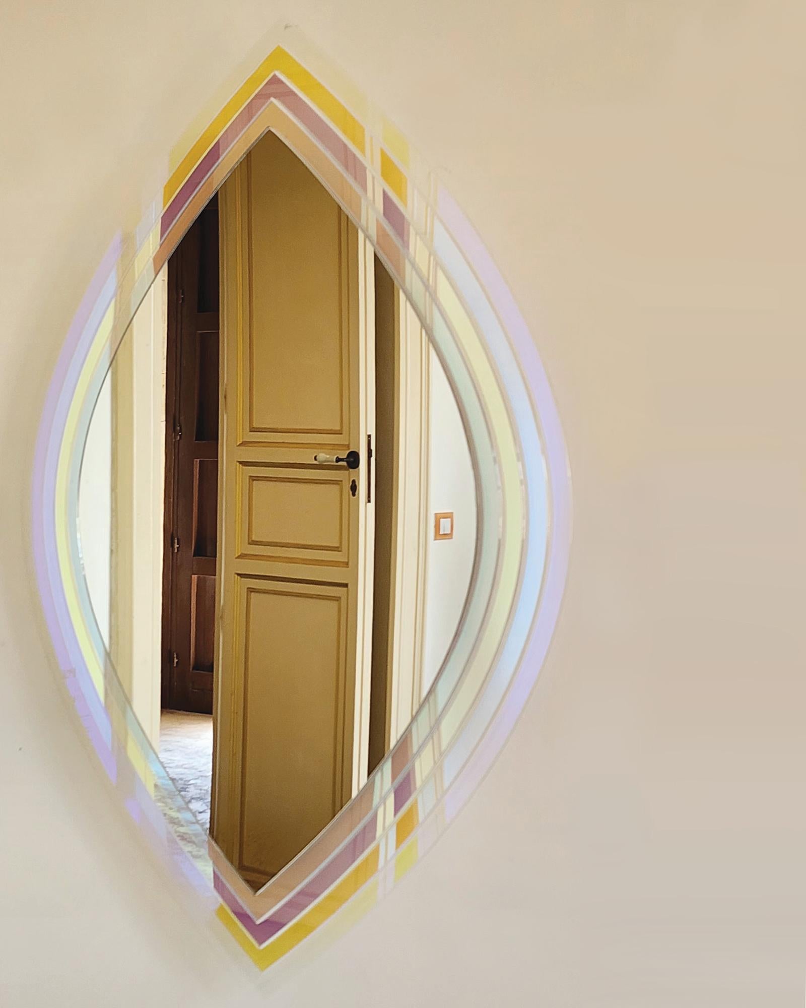 Vietnamien L'Origine du Monde Grand miroir d'art mural contemporain multicolore en vente