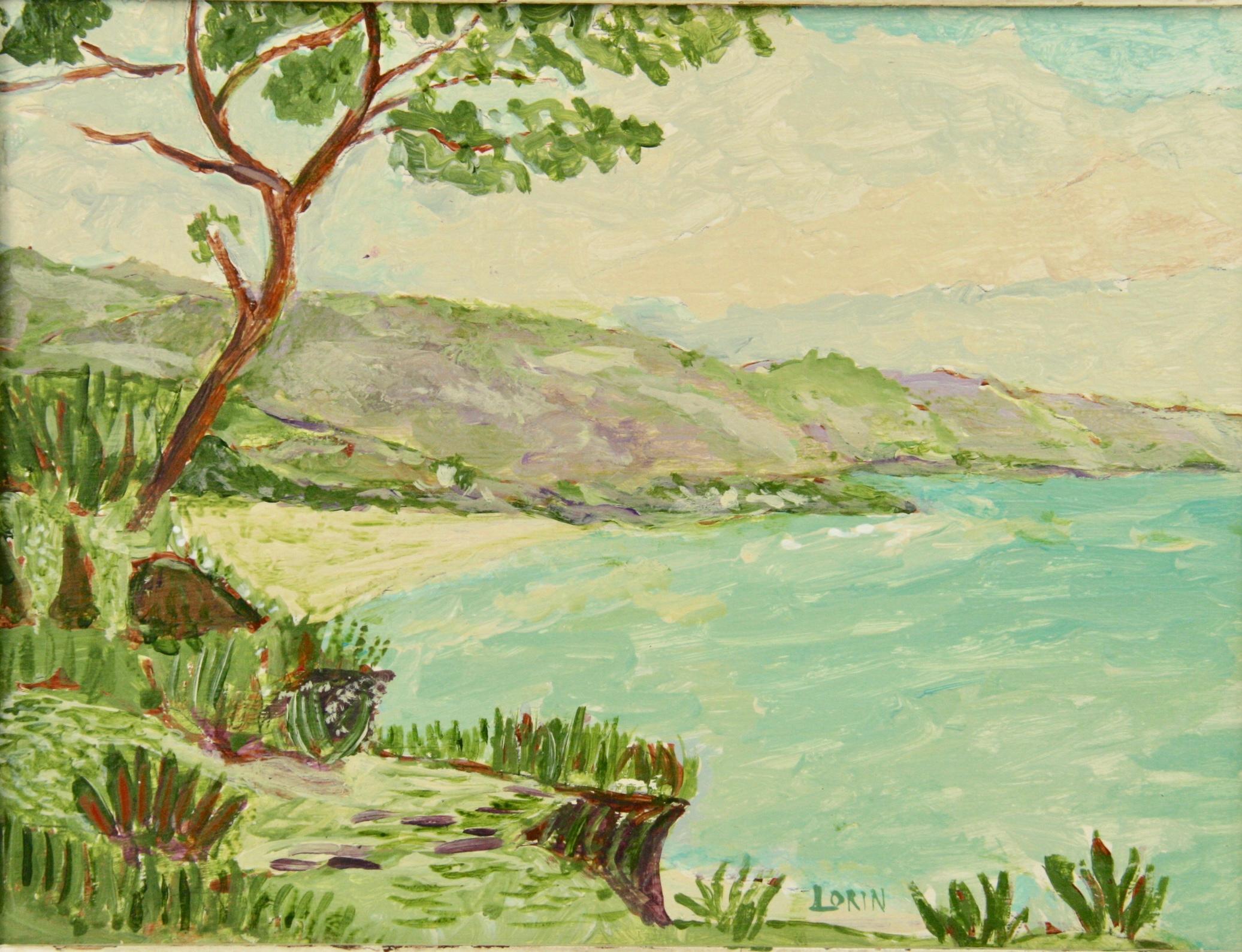 Vintage French  Impressionist Beach Scene Seascape  Framed Original Painting - Brown Landscape Painting by Lorin