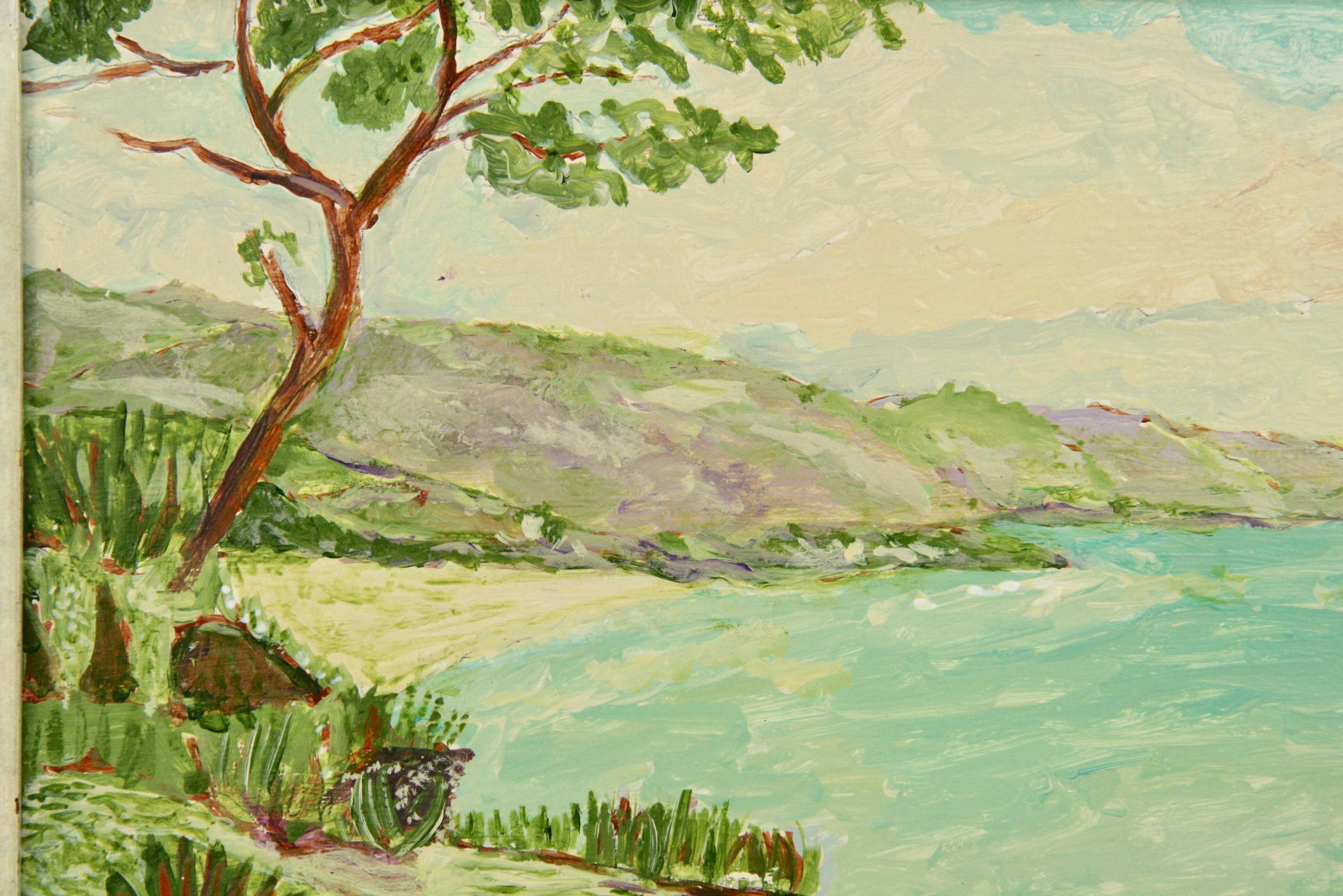 Vintage French  Impressionist Beach Scene Seascape  Framed Original Painting For Sale 2