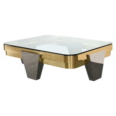 Table basse Lorin Marsh "Apollo" en chrome et laiton:: années 1980