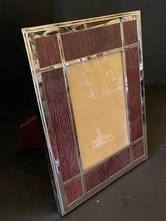 Lorin Marsh Marco de fotos de níquel pulido con piel de toro en relieve de lagarto marrón