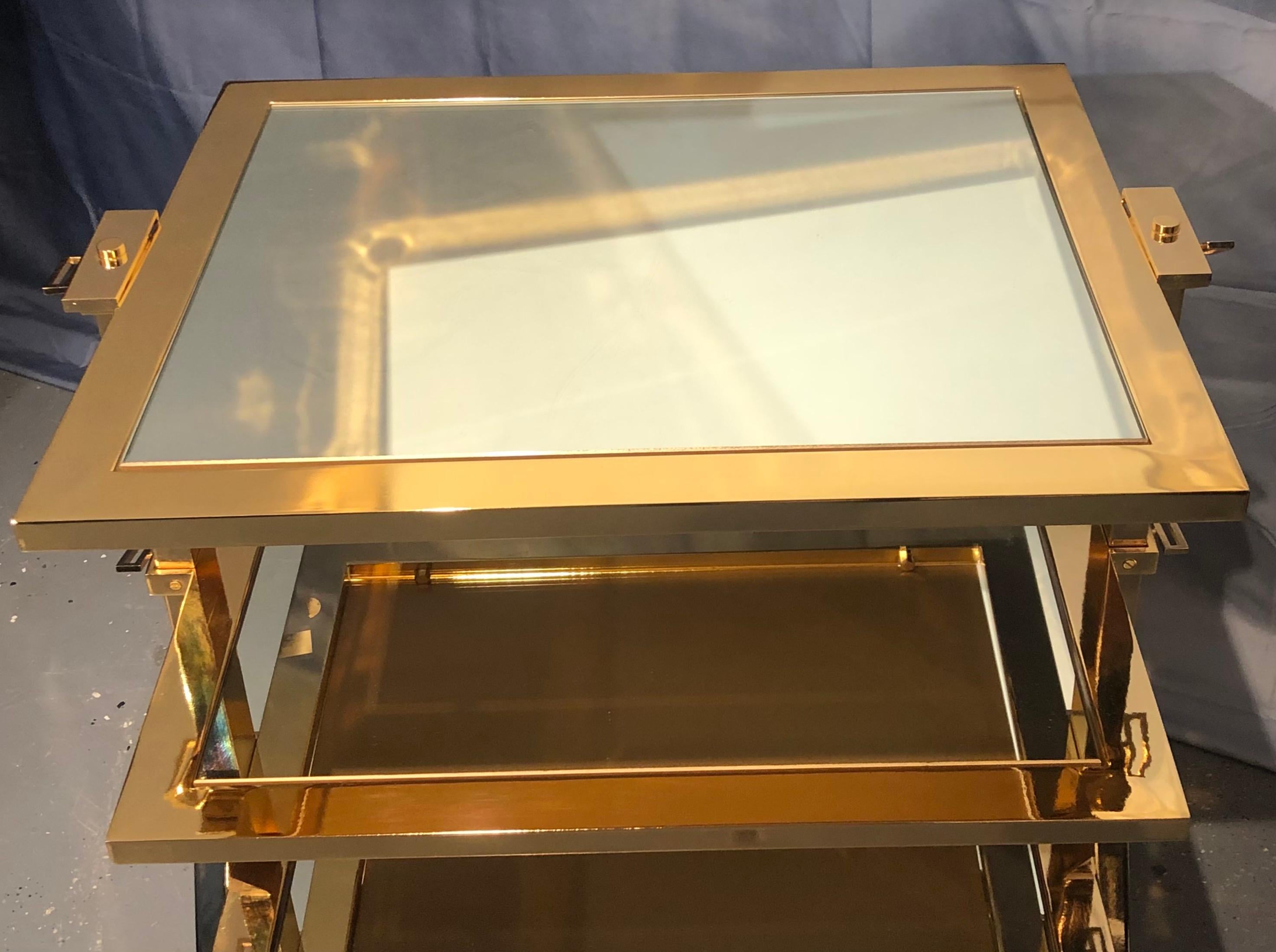 Lorin Marsh Design Three-Tiered Brass and Mirrored Glass Side Table 5
