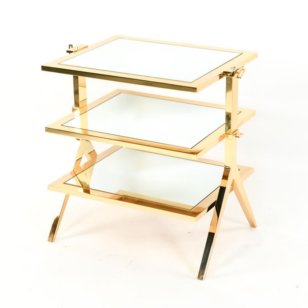 Lorin Marsh Design Three-Tiered Brass and Mirrored Glass Side Table 6